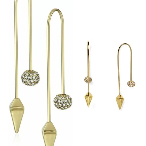 Rebecca Minkoff - Cube/Ball Threader Earrings (Gold Toned/Crystal) Earring - Picture 4 of 6